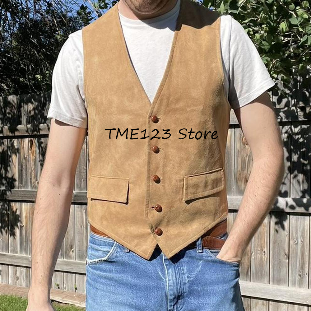 Leather Work Vest For Men - Men's Vest Suede Vests Two Flaps
