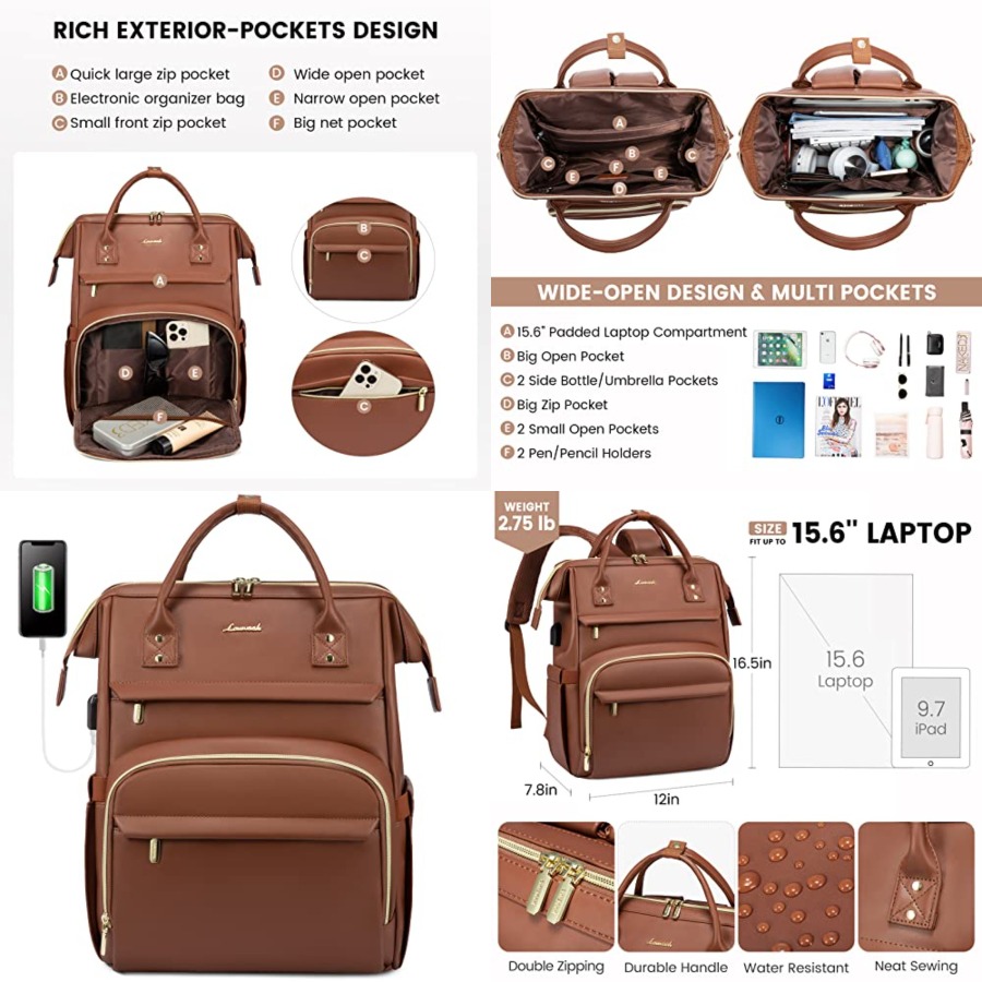 Leatherwork Bag - Leather Laptop Backpack for Women, Travel