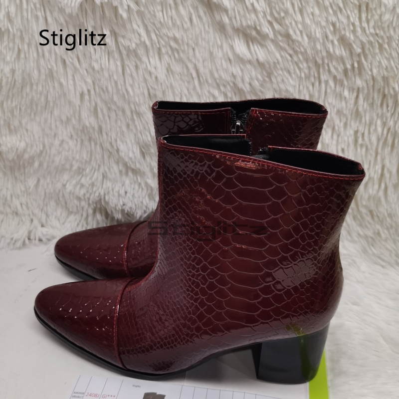 Leatherwork Free Patterns - Black Red Genuine Leather Men's Boots