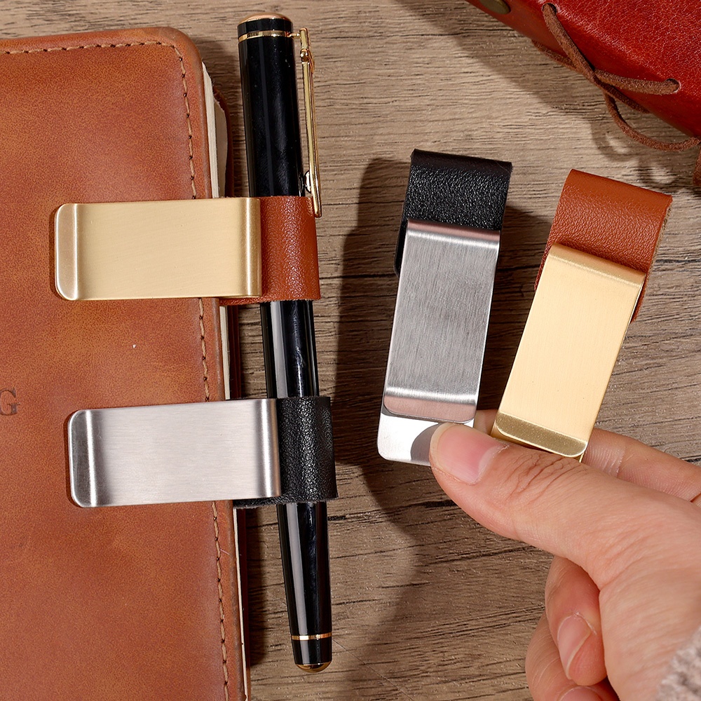 Leather Work Notebook - Vintage Handmade Leather Pen Holder Brass