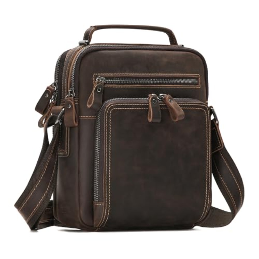 Leatherwork Bag - Genuine Leather Small Messenger Bag for