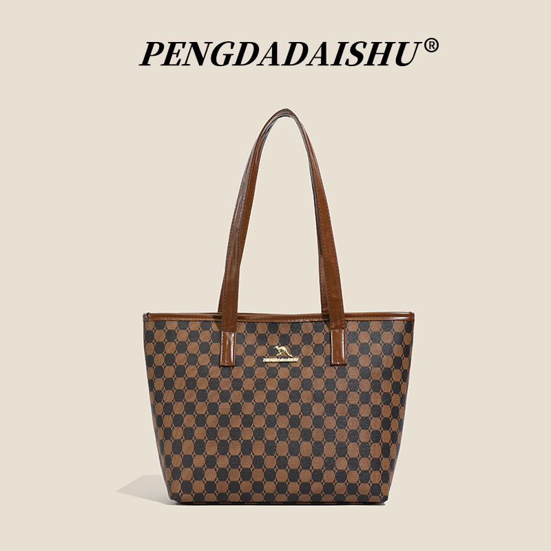 Leather Work Handbag - Mommy Bag Versatile Plaid Soft Leather
