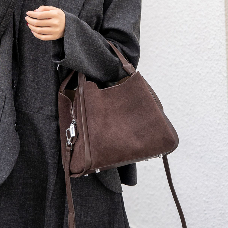 Leather Work Handbag - Burminsa Cowhide Suede Genuine Leather Tote