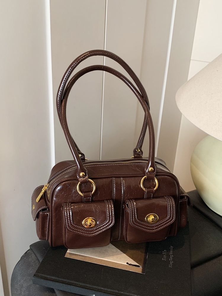 Leather Work Handbag - Retro Multi-ket Underarm Bag Women's Handbag