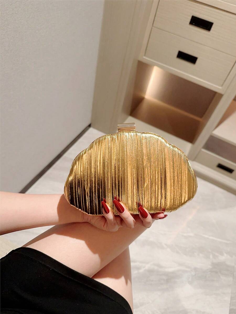 Gold Shiny Leather Box Clutch  - Leather Work Handbag review and price