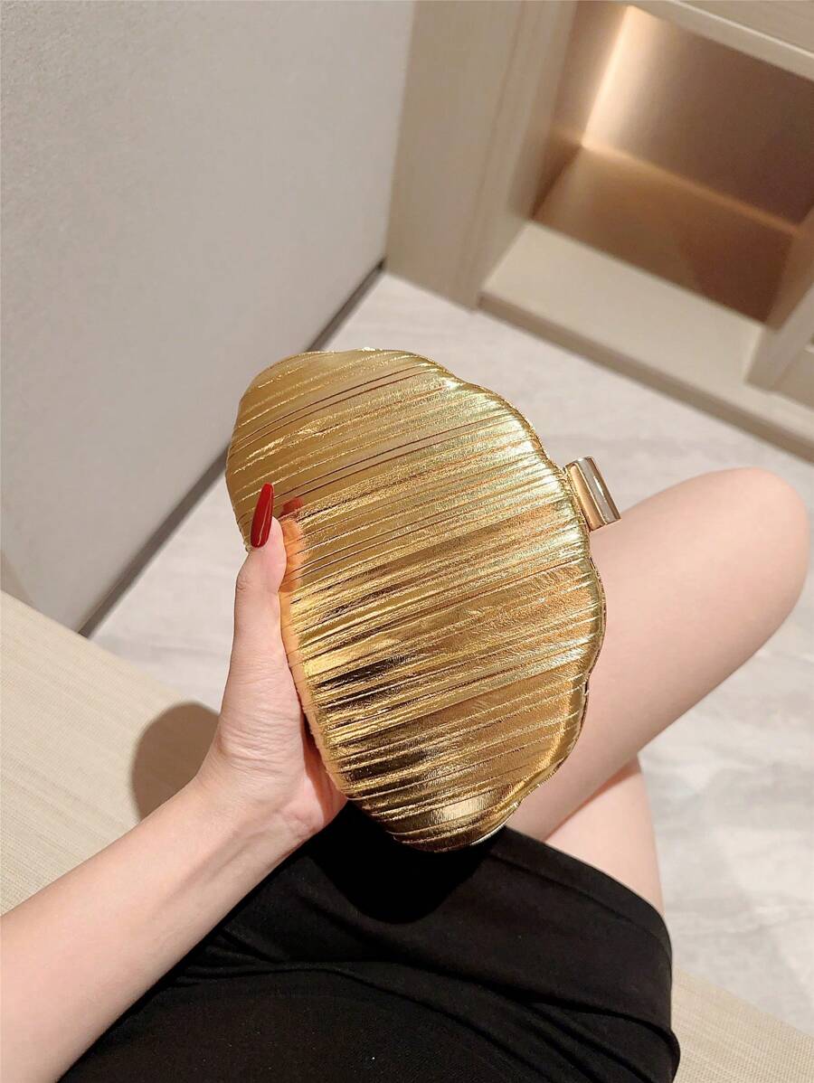 Gold Shiny Leather Box Clutch  - Leather Work Handbag review and price