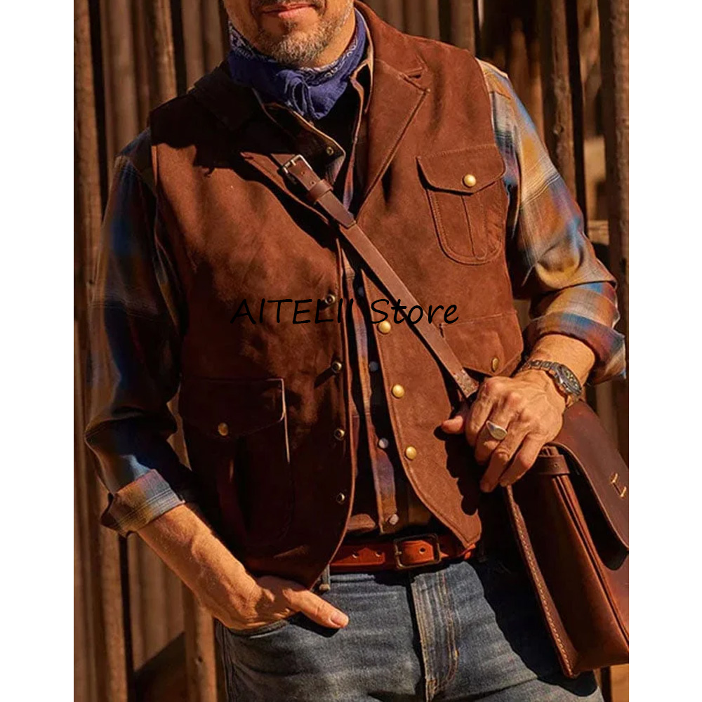 Gilet Men Single-breasted Vest - Leather Work Vest For Men review and price