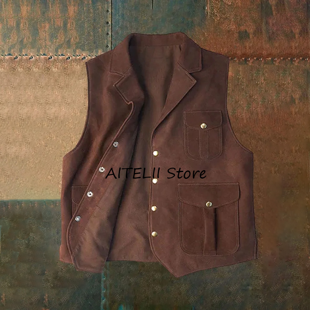 Gilet Men Single-breasted Vest - Leather Work Vest For Men review and price