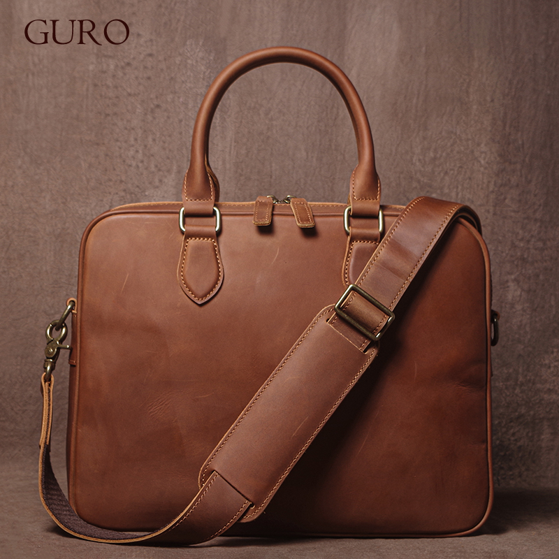 GURO Men Crazy Horse Cowhide B - Leather Work Handbag review and price